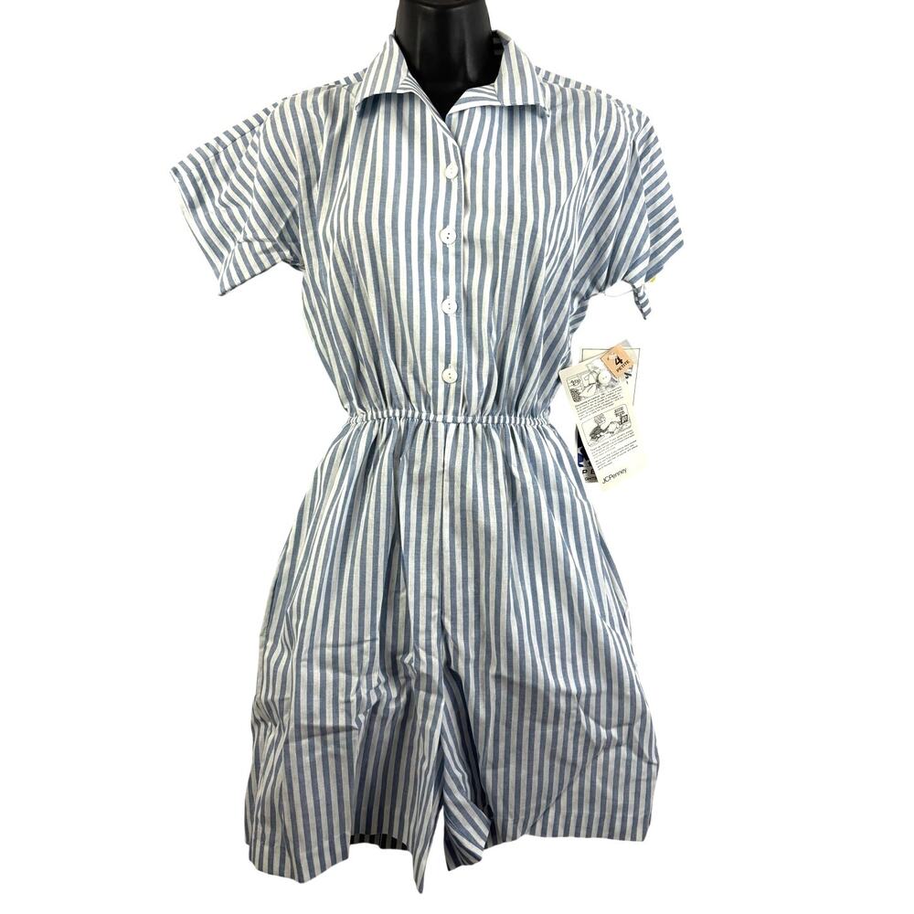 Vtg Playsuit Romper Blue White Stripe NWT‎ 4P The American Shirt Dress JCPenney